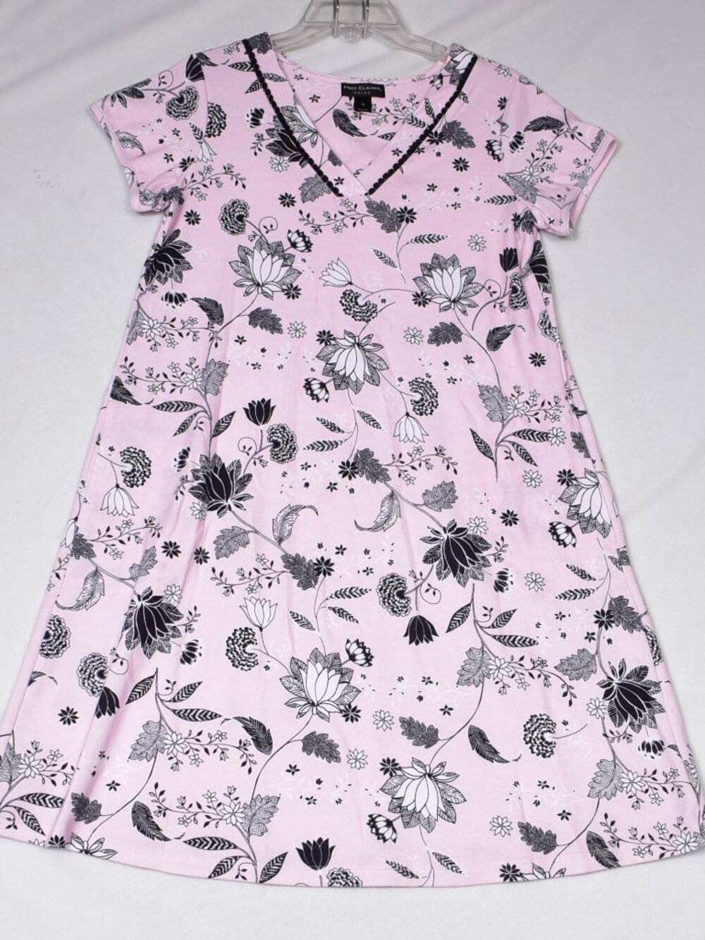Miss Elaine Relax Women's Pink & Black Gown Night Shirt Pajamas Size Medium